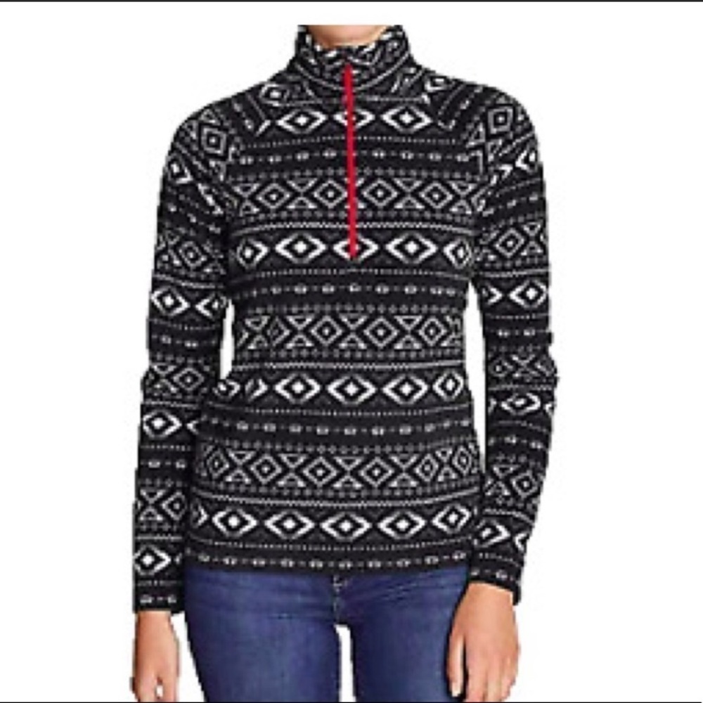 Eddie Bauer Fleece Pullover in Black and White Print Small